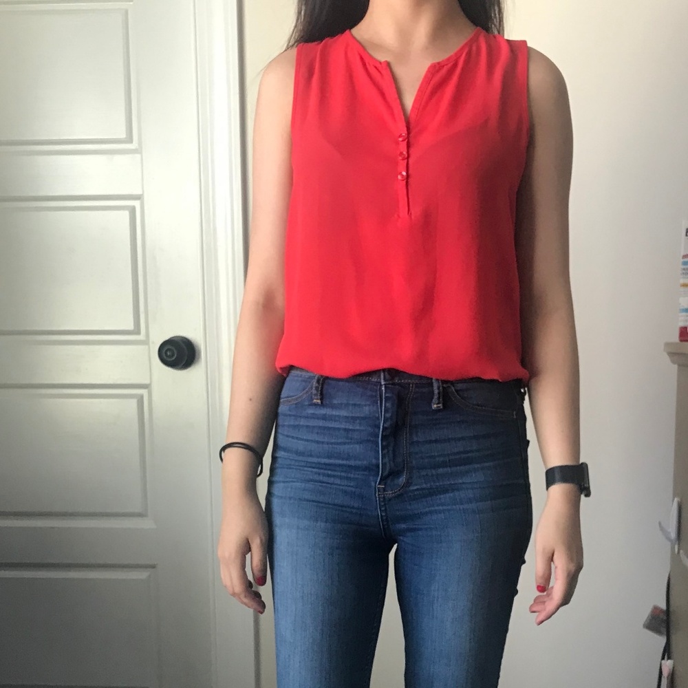 Sleeveless coral blouse